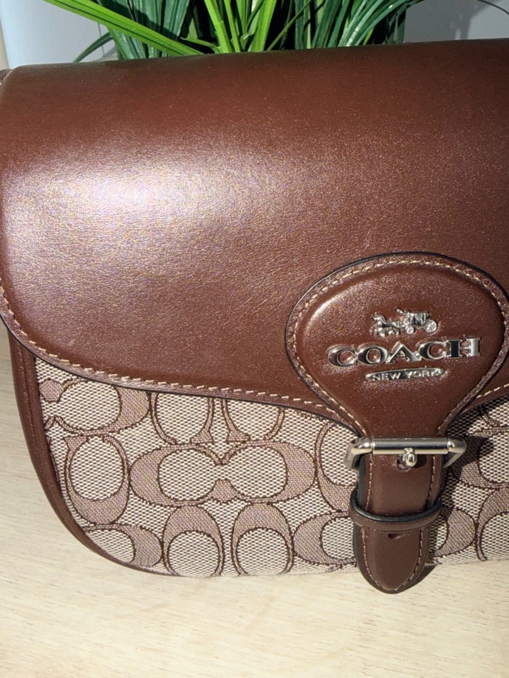 Coach (AUTHENTIC) NEVER USED Brown Signature Jacquard Saddle Crossbody - Picture 4 of 11